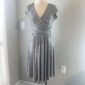 NWT Anthropologie Tamera Surplice Metallic Twinkling Wrap Dress Silver